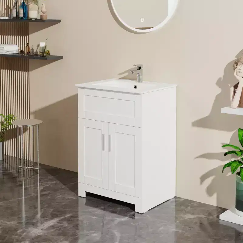 24 Sink Bathroom Vanity Laundry Cabinet Combo, White