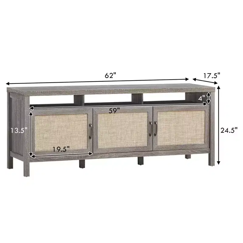 Costway TV Stand Entertainment Media Center for TV's up to 65'' w/ Rattan Doors