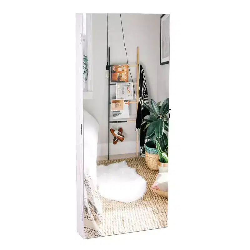 The Whole Surface PVC Film Wall Hanging Door With Lock Jewelry Cabinet Fitting Mirror Cabinet White
