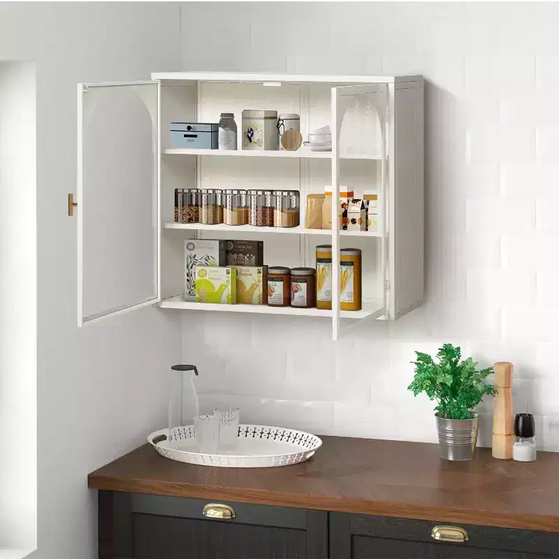 Woven Pattern 2-door Wall Cabinet with Featuring 3-tier Storage Glass Doors for Entryway/Dining Room/Living Room/Kitchen