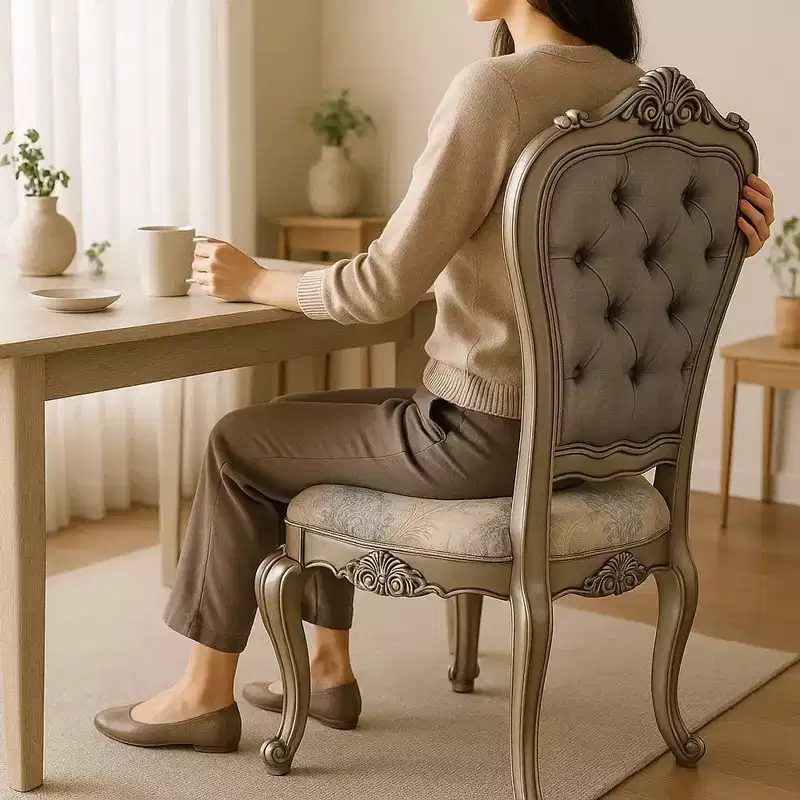 27 Inch Side Dining Chair , Velvet, Antique Platinum Tone