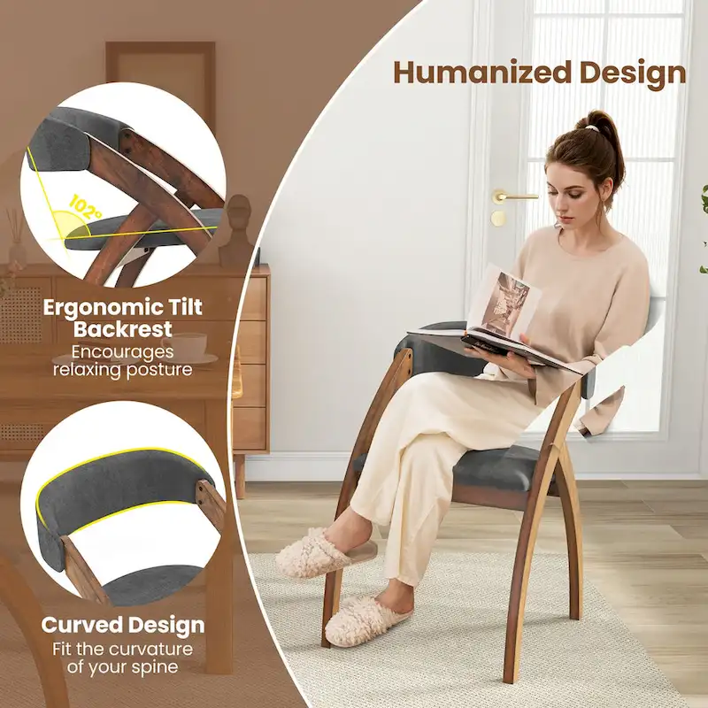 Gymax Dining Chair Set of 4 w/ Padded Cushion Curved Back Arched
