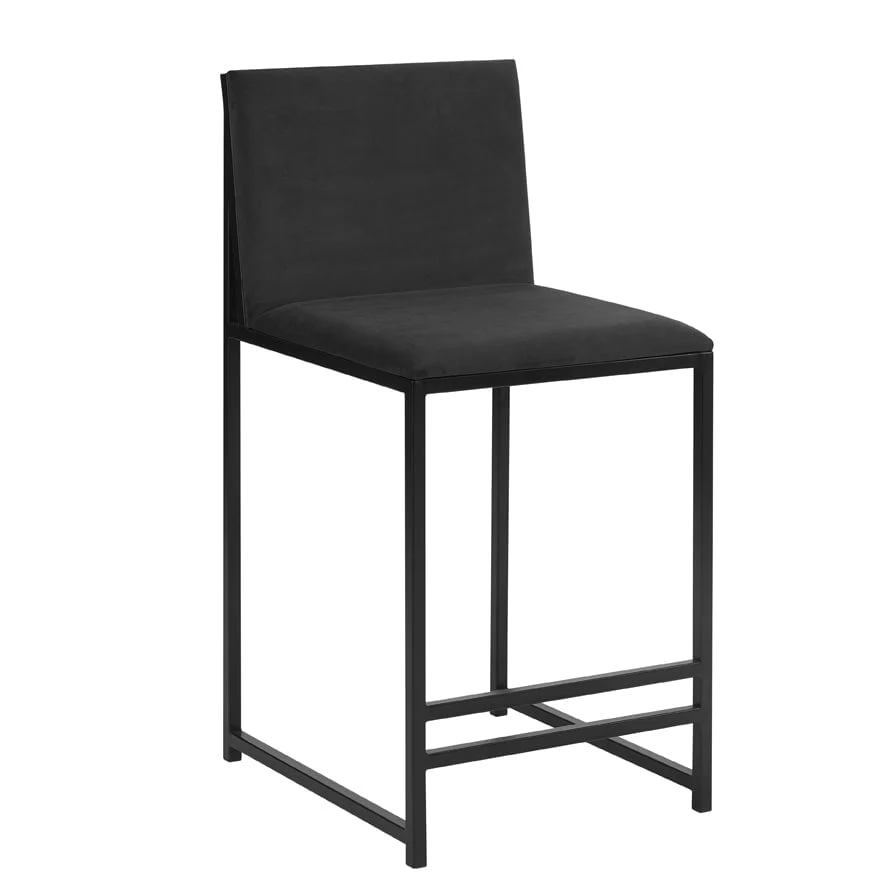 Modern Charcoal Velvet Barstool with Black Metal Frame for Kitchen