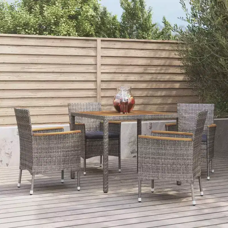 vidaXL Patio Dining Set with Cushions Outdoor Dinner Armchair Poly Rattan