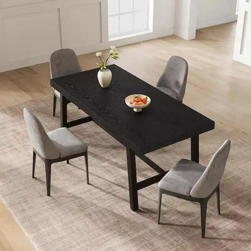 63in Large Rectangle Dining Table for 4-6 People, Rustic Wood Kitchen Table with Metal Legs, Industrial Patio Table for Living Room, Dining Room