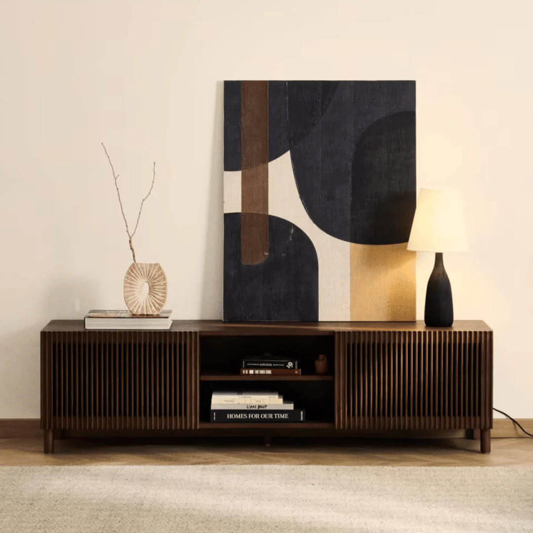 Mid-Century Walnut brown Walnut Entertainment Cabinet with Storage for Living Room