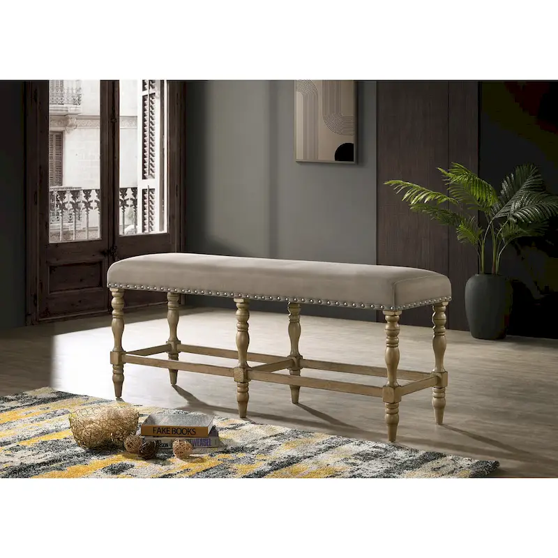 Roundhill Furniture Birmingham 6-piece Driftwood Finish Table with Nail Head Chairs Counter Height Dining Set