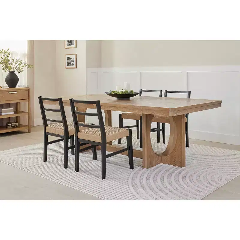 Signature Design by Ashley Isanti Rattan Dining Chair with Matte Black Solid Wood Frame, Set of 2, Light Brown