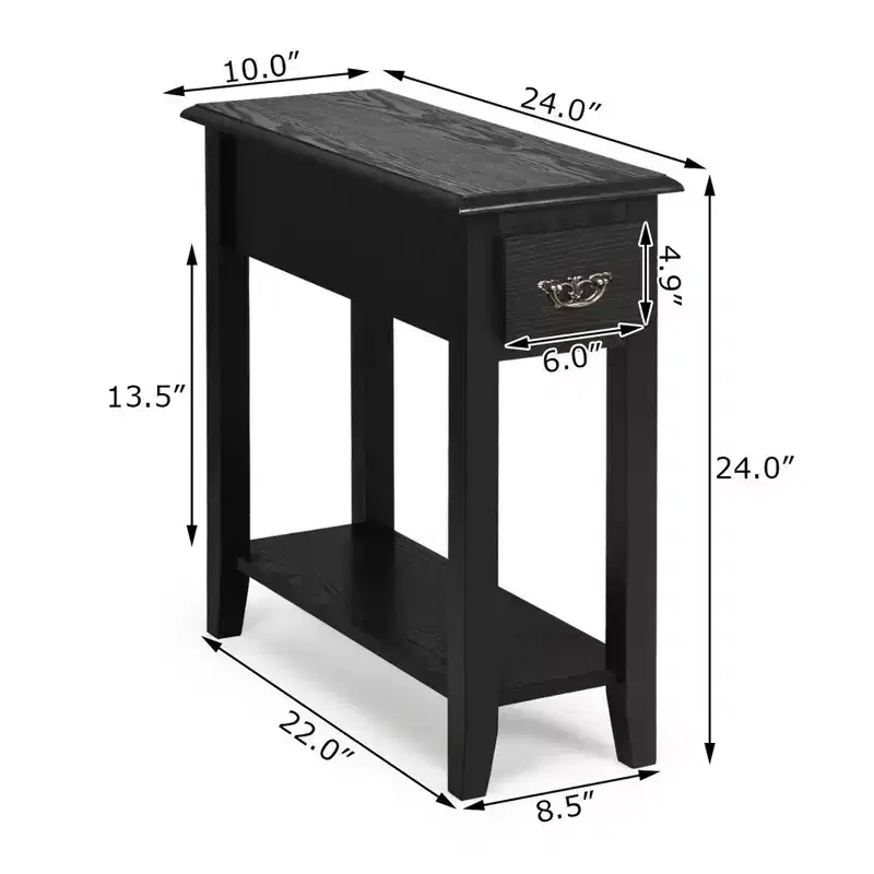 Costway Set of 2 Nightstand 2 Tier End Bedside Sofa Side Table w/Drawer &Shelf Black