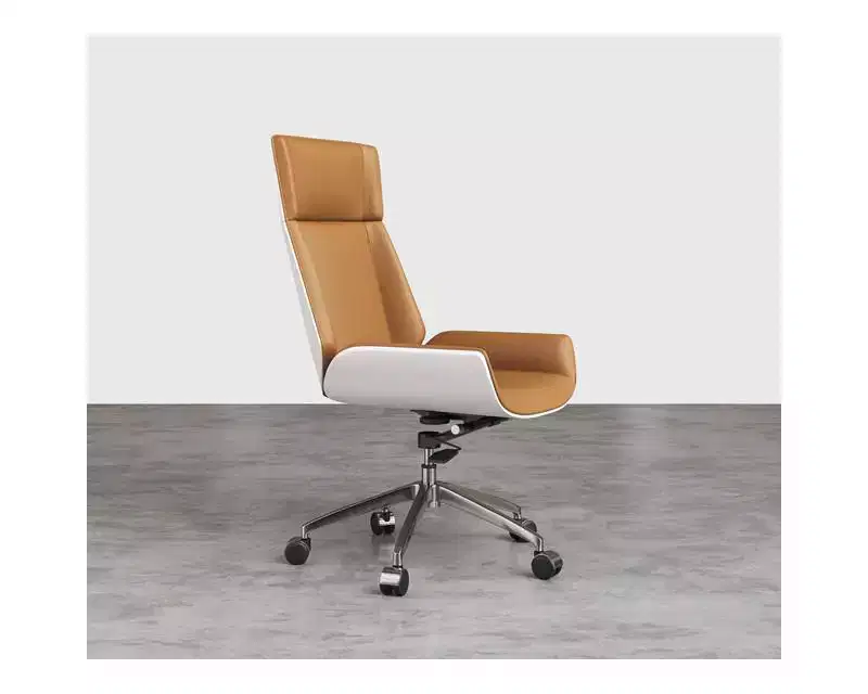 Tree City- High Back Executive Office Chair with Walnut Bent Wood Back and Faux Leather Seat  Swivel & Rolling Base