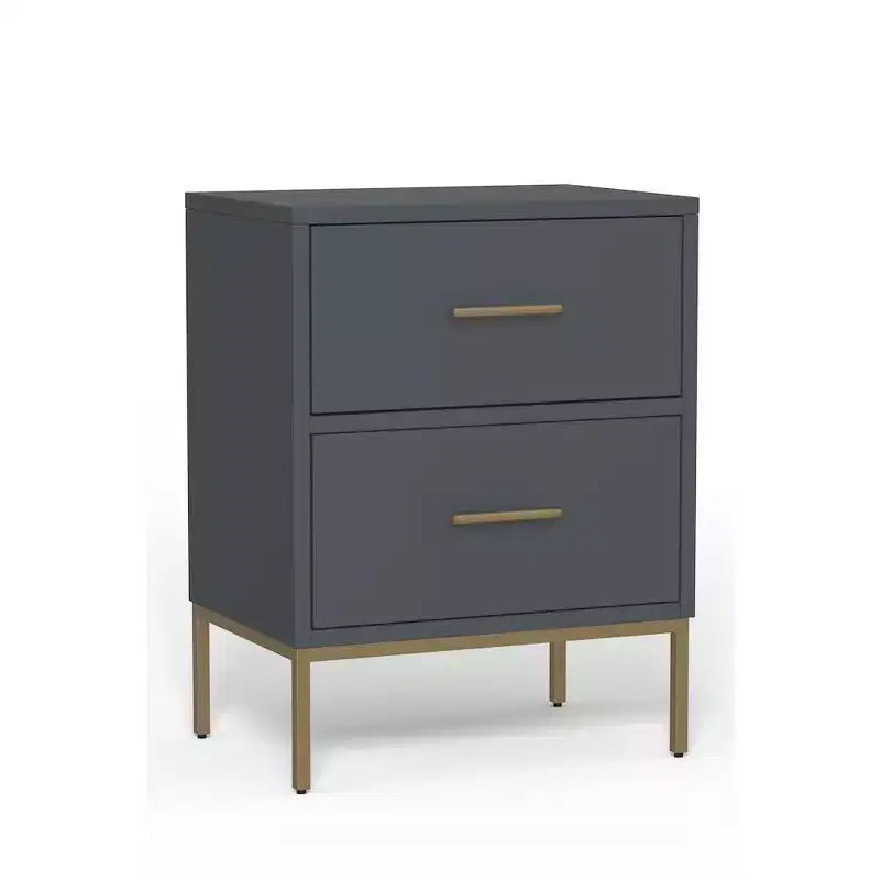 Slate Gray 2-Drawer Nightstand, Mahogany Veneer, 20