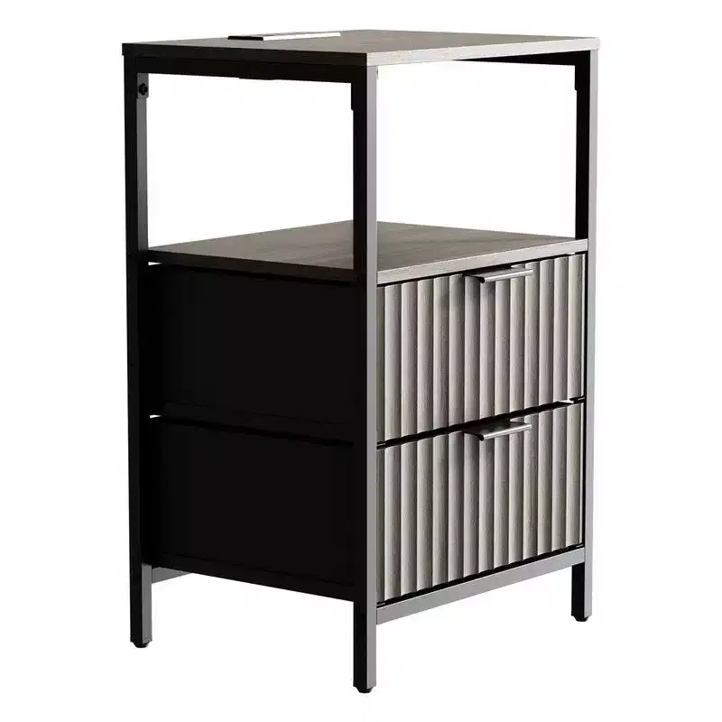 Karl Home 15 Inches Wide Nightstand - 2 Drawers, 1 Shelf, US Power Outlet