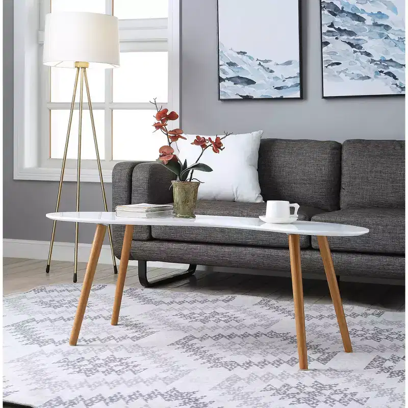 Oslo Bean Shaped Coffee Table White/Bamboo - Breighton Home