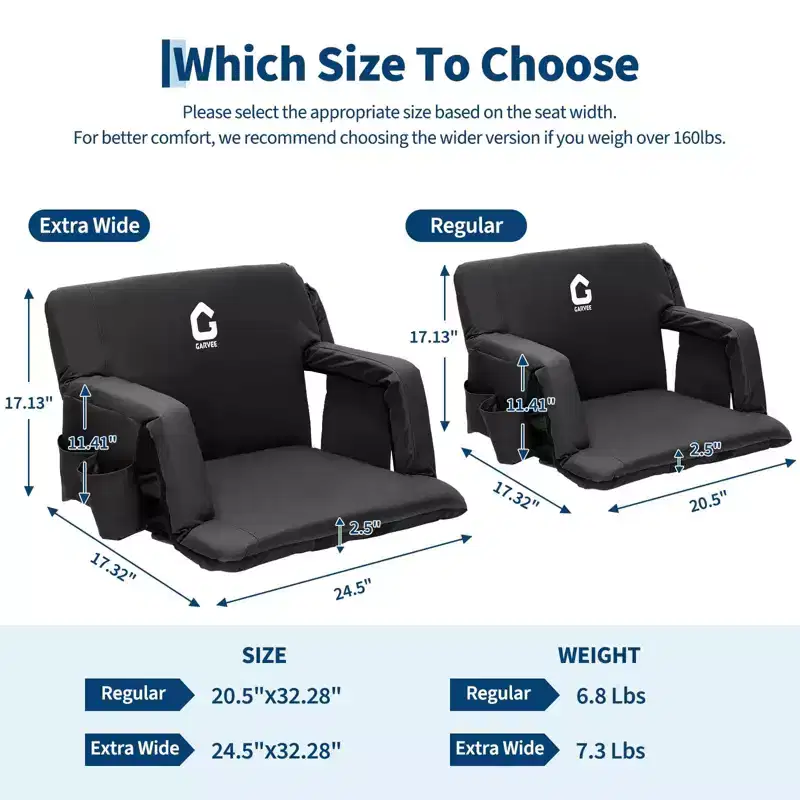 COZONY Set of 2 Portable Reclining Stadium Seats with Padded Backrest & Adjustable Armrests, Foldable Bleacher Seats for Sports Games
