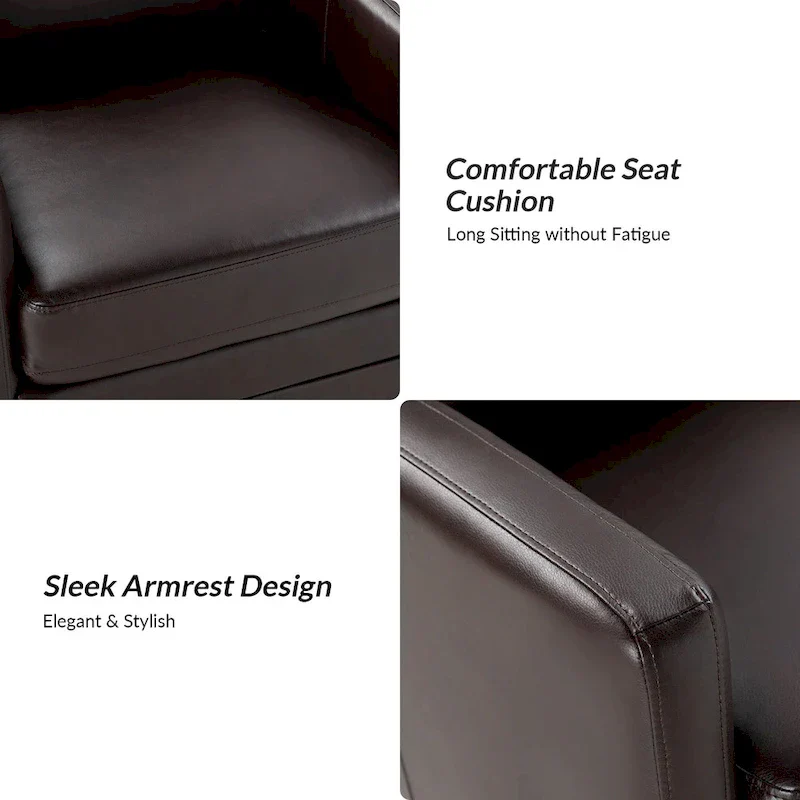 Navy/Turquoise/Green/Camel/Brown/Black/Ivory/Grey Faux Leather Swivel Barrel Accent Chair — 1-Seat