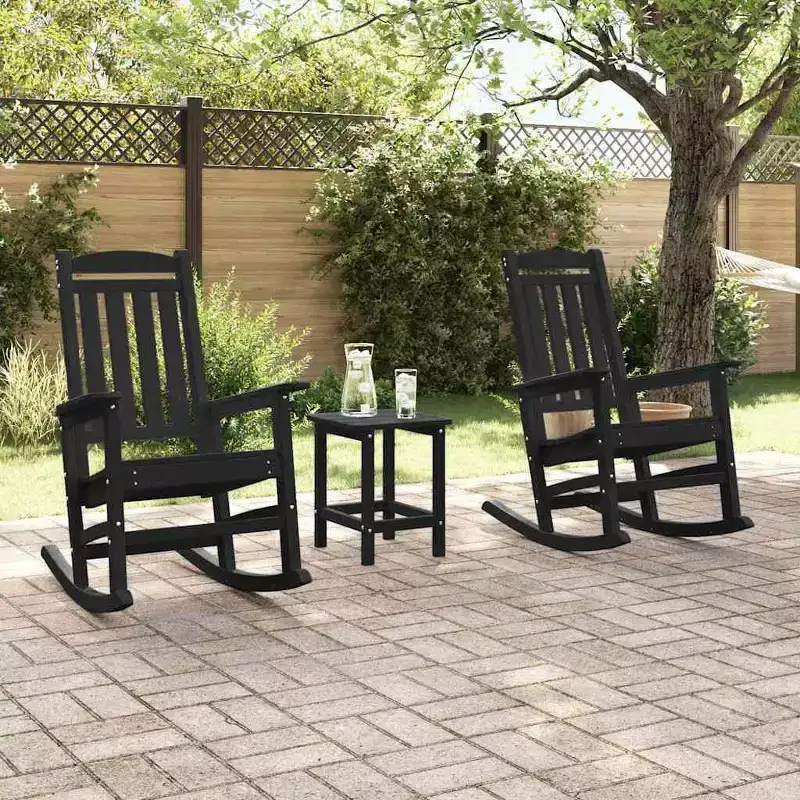 vidaXL Rocking Chair 2 pcs Black 92 x 70 x 108 cm Polyethylene