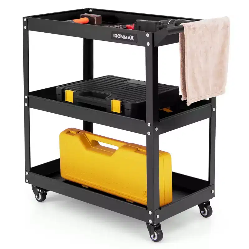 Costway 3-Tier Rolling Tool Cart w/ 3 Spacious Shelves 4 Universal Wheels w/ 2 Brakes
