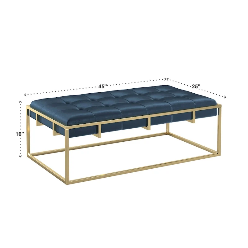 Perdita Gold Finish Velvet Rectangular Tufted Ottoman by iNSPIRE Q Bold
