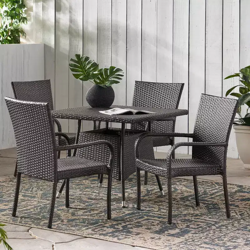 GDFStudio Galvez Outdoor Wicker 5 Piece Stacking Dining Set