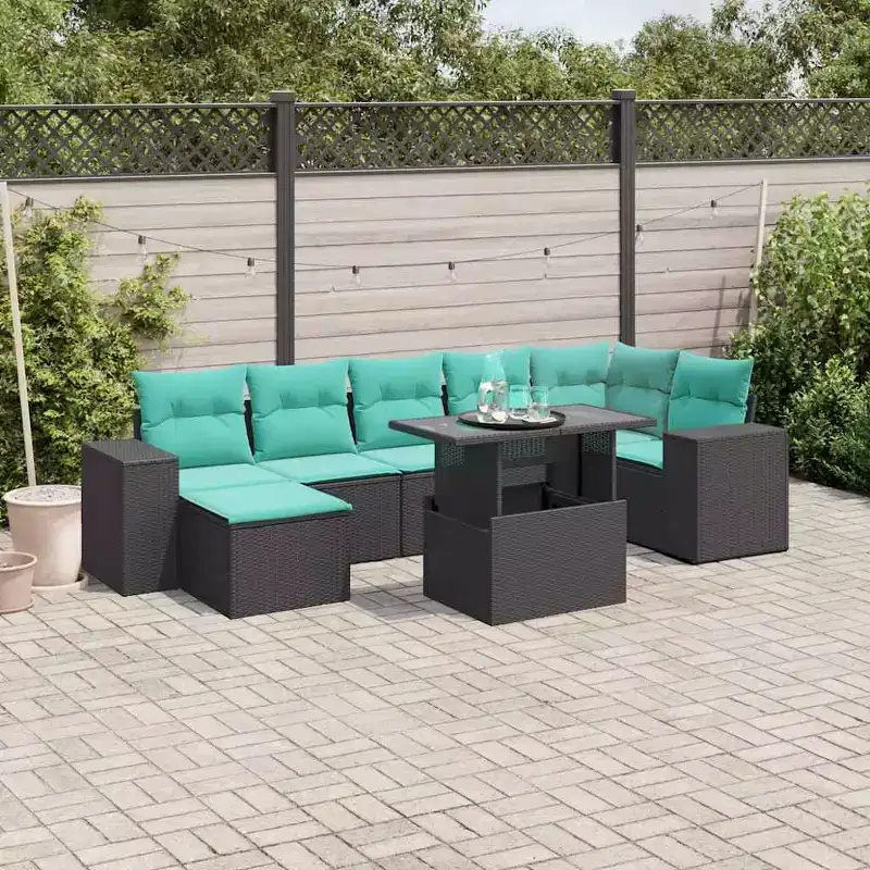 vidaXL 8 Piece Garden Sofa Set with Cushions Poly Rattan - Brown Without Storage