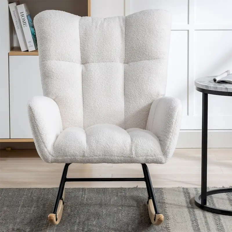 Rocking Chair Upholstered Glider Rocker Rocking Accent Chair Padded Seat with High Backrest Armchair