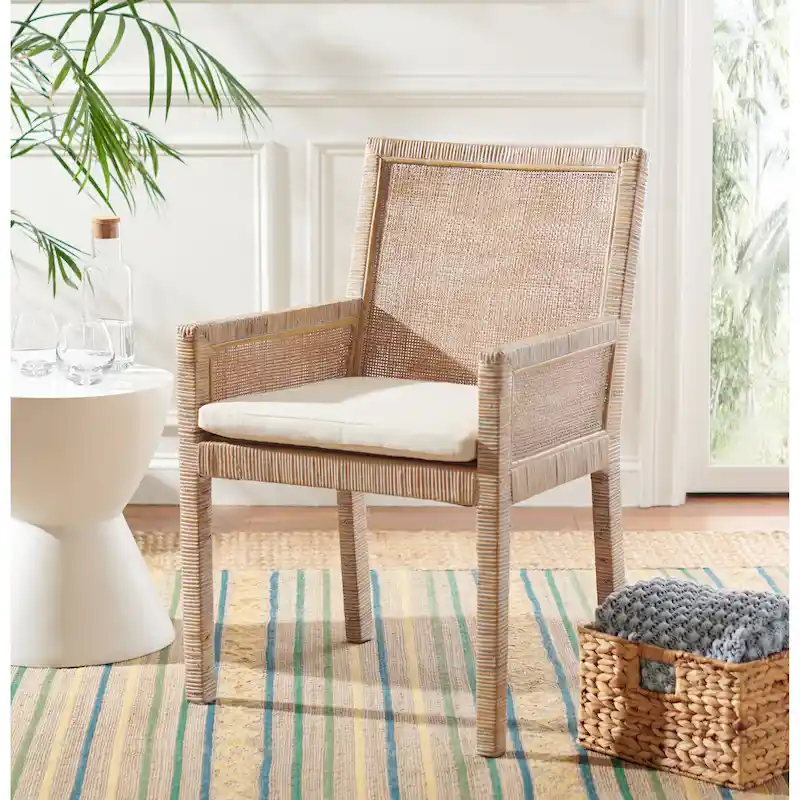 SAFAVIEH Almira Coastal Accent Chair with Cushion - 22.8 W x 22.4 L x 34.6 H - 23Wx22Dx35H