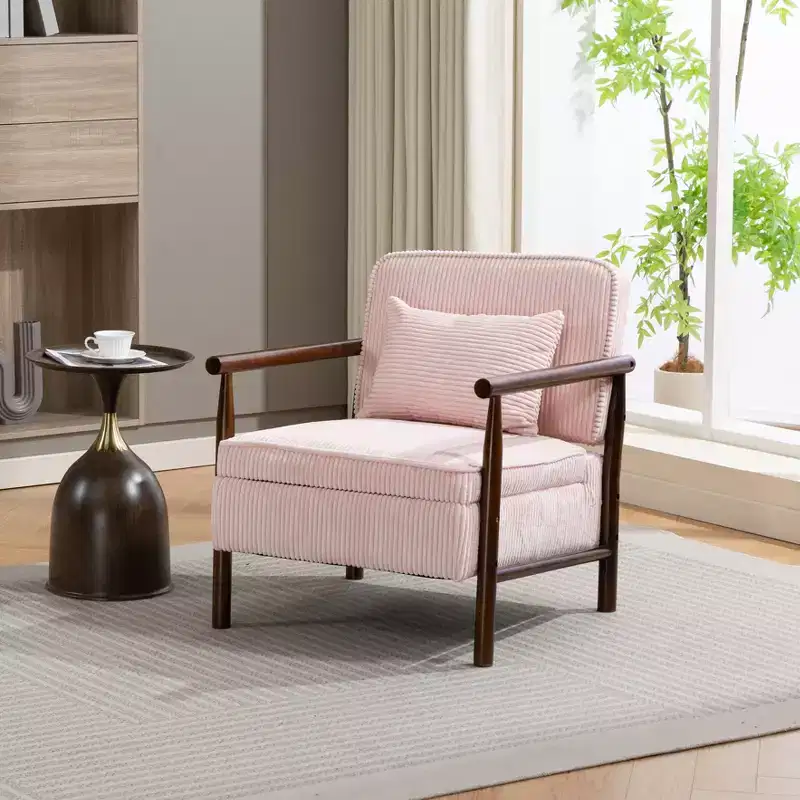 Mid-Century Modern Upholstered Accent Chair with Storage Seat and Pillow