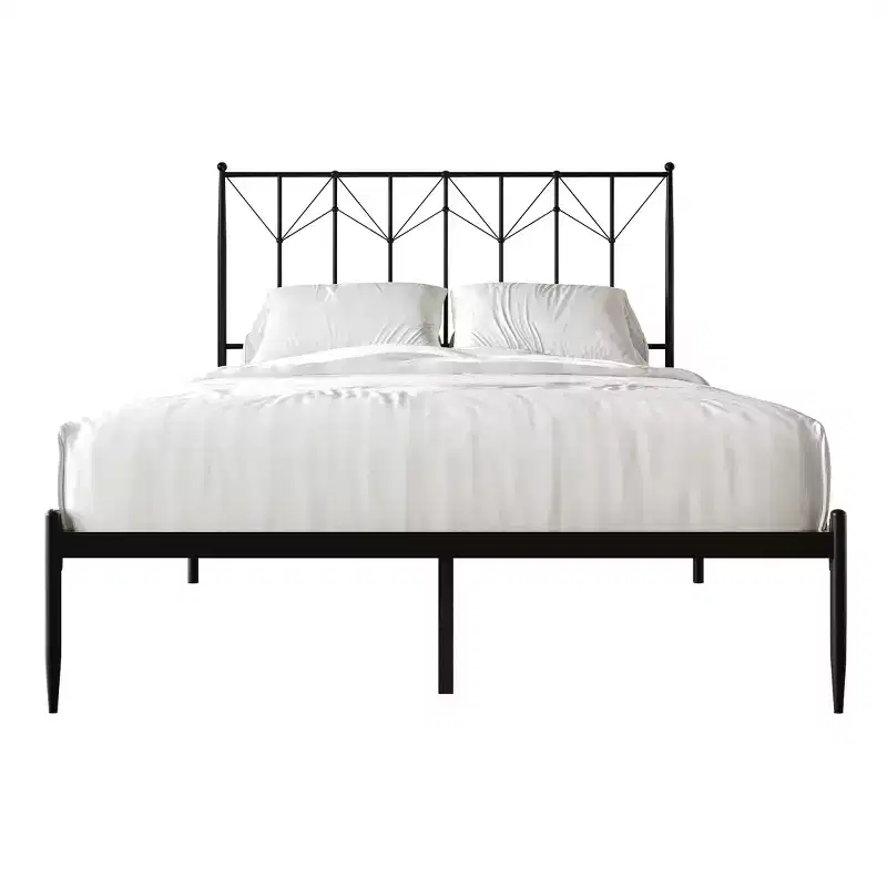 Metal Platform Bed with Ball Finial Headboard - No Box Spring Needed, Rust-Resistant