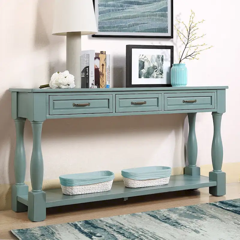 Solid Wood Console Table with 3 Drawers and Bottom Shelf - 63W