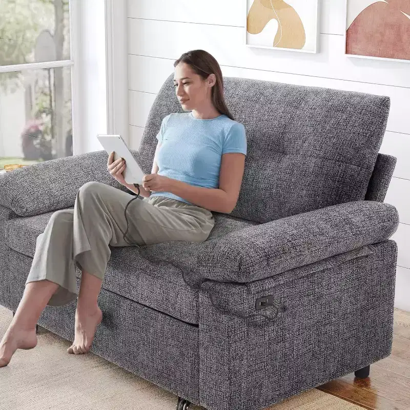 Dyonery 3-in-1 Convertible Sofa Bed, Pull Out Sleeper Sofa with USB Charging Station & Adjustable Backrest