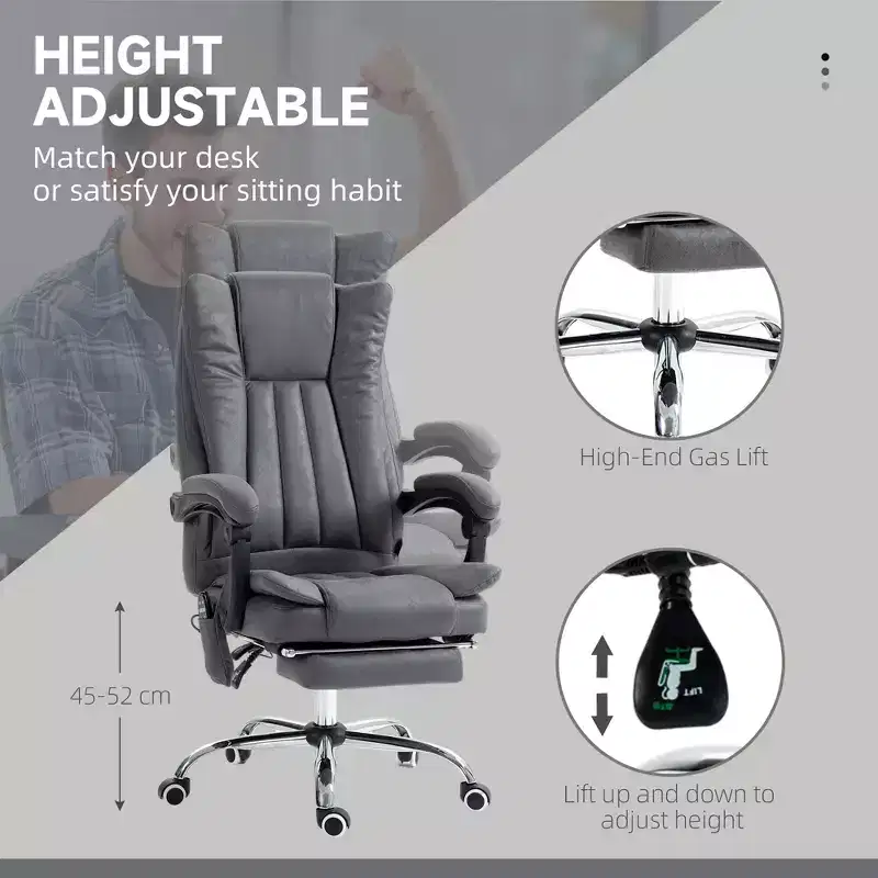 Massage Office Chair with 6 Points and Heat, Reclining Computer Chair with Adjustable Height and Footrest