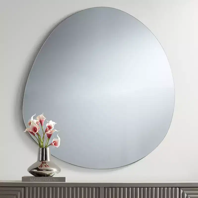 Possini Euro Design Brando Round Decorative Wall Mirror Modern Silver Frameless 37 3/4 Wide Bedroom Living Room Home House Office
