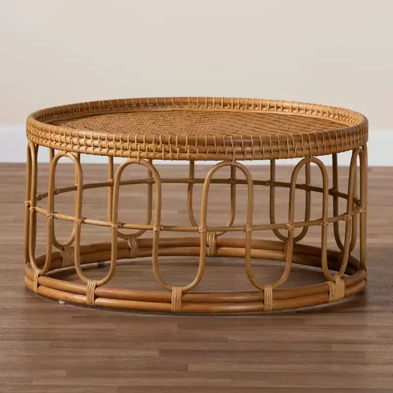 bali & pari Phoenix Modern Bohemian Light Honey Rattan Coffee Table
