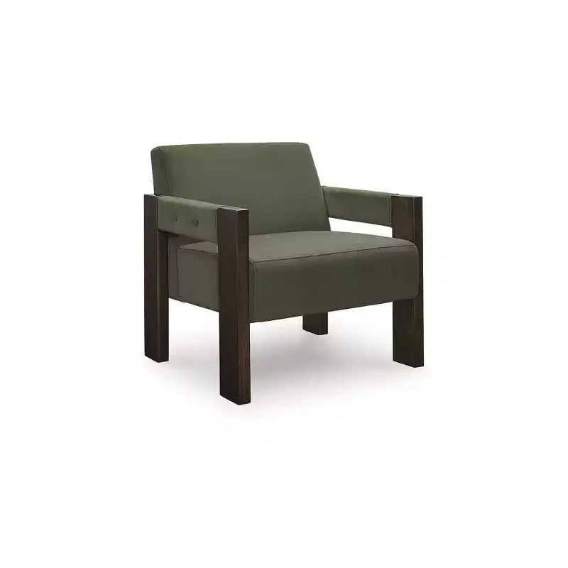Accent Chair in Olive Green Velvet with Espresso Finish Wood Frame