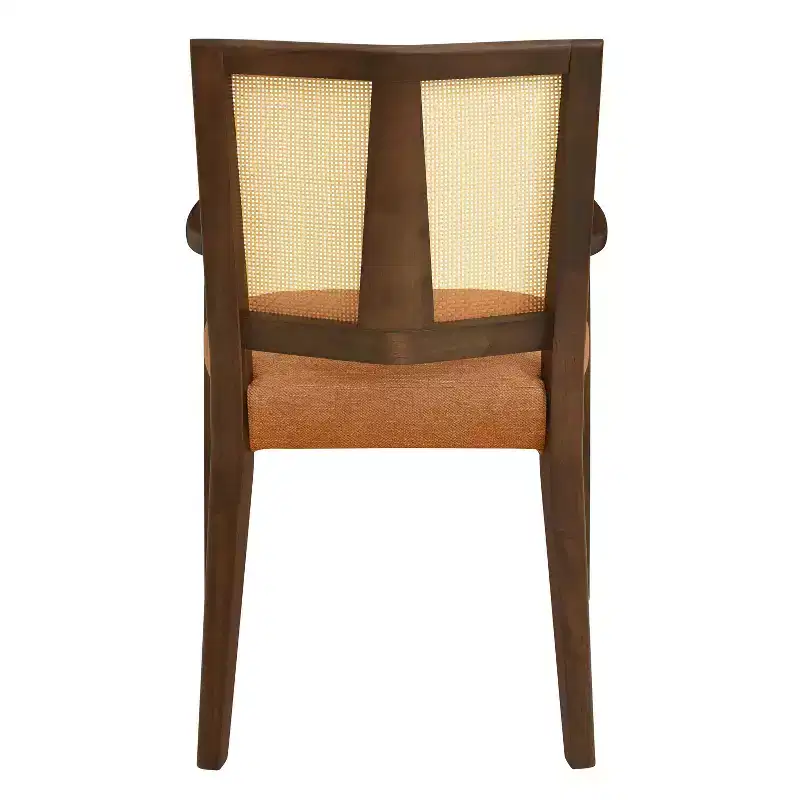 Christopher Knight Home Set of 2 Nolan Rubberwood Upholstered Dining Arm Chairs with Cane Webbing Caramel/Walnut