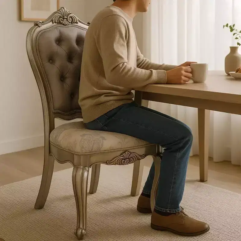 27 Inch Side Dining Chair , Velvet, Antique Platinum Tone