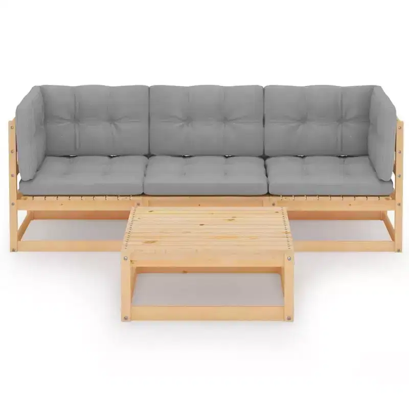 vidaXL 4 Piece Patio Lounge Set with Cushions Solid Wood Pine - Natural Yes