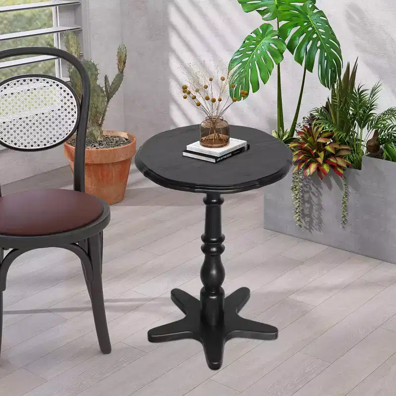 15.75-Inch Black Vintage Round End Table Wooden Pedestal Base