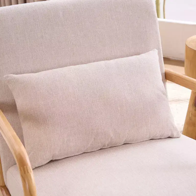 Modern Upholstered Accent Chair with Lumbar Pillow, Relaxing Armchair with Solid Wood Frame & Soft Cushion, Beige