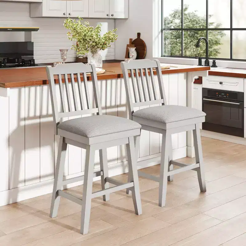 Costway 25 Counter Height Bar Stools Set of 2/4 with Slatted Back Padded Seat & Footrest