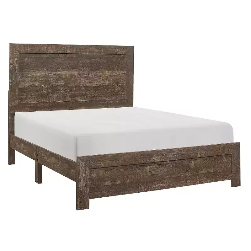 Rustic Brown Full-Size Wooden Panel Bed