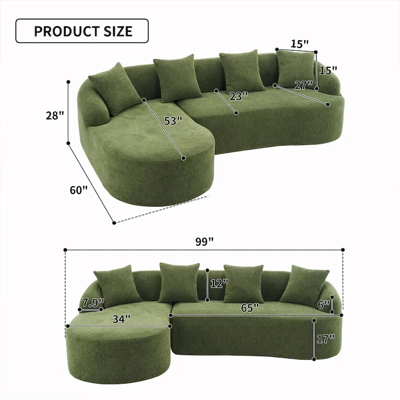 L-Shaped Chenille Sectional Sofa with Chaise and 4 Pillows