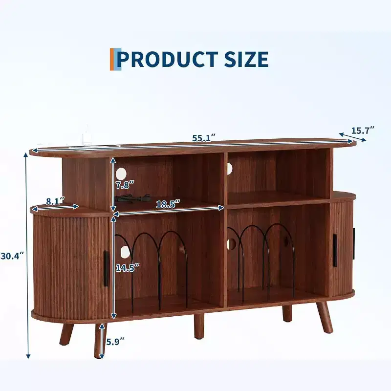 COZONY 6-Bottle Storage Cabinet w/ Glass Holder & Open Shelves for Kitchen, Dining Room & Living Area