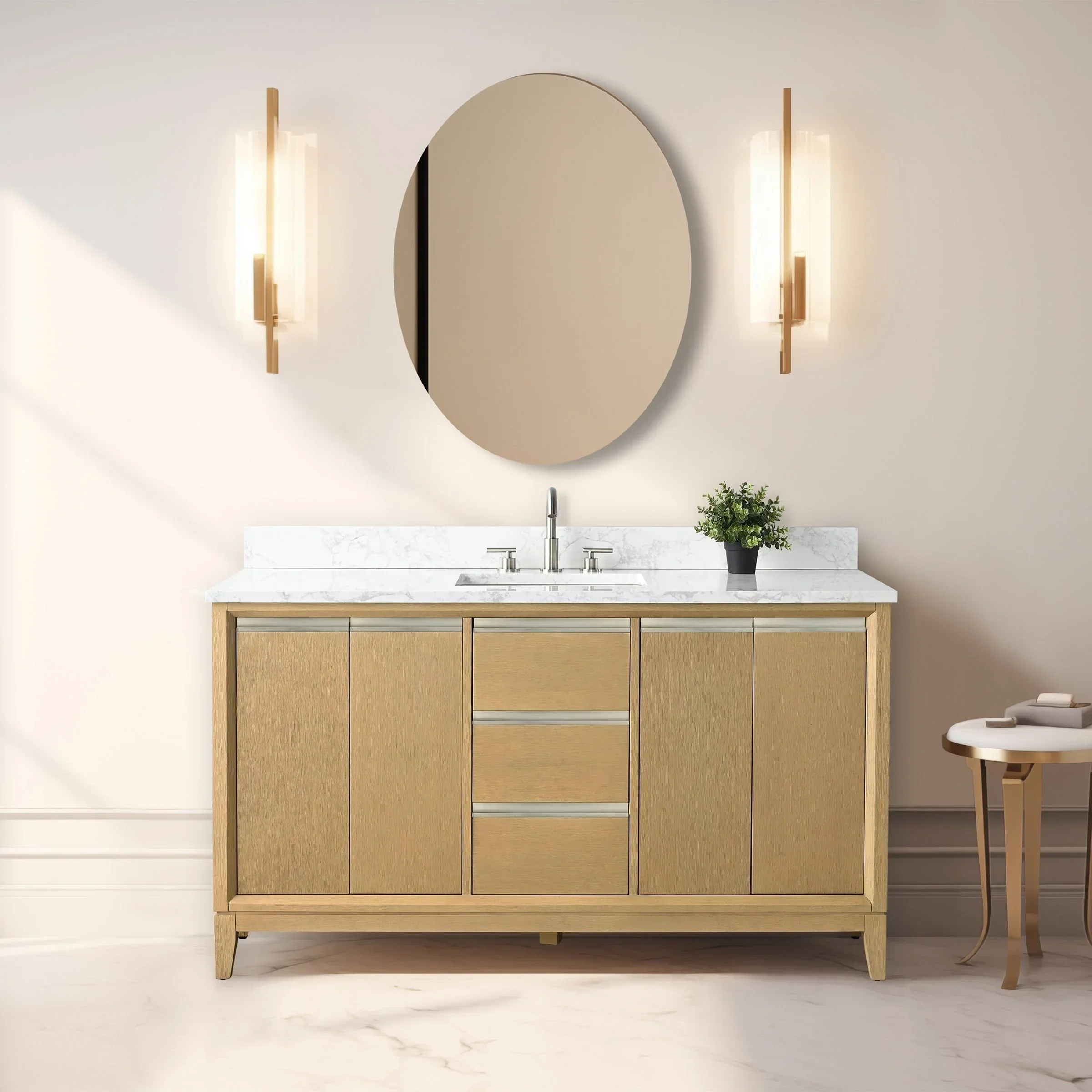 Vanity Art Bathroom Vanity with Ceramic Sink and Engineered Marble Top