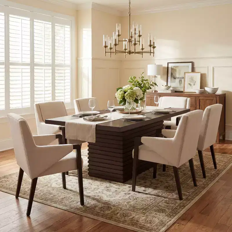 Christopher Knight Home Selena 7 Piece Mid-Century Modern Upholstered Dining Chairs with Rectangle Table