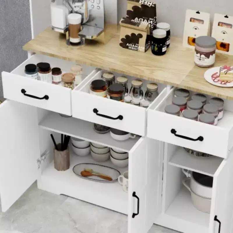 Farmhouse Buffet Cabinet Storage Sideboard with 3 Drawers and 3 Doors for Dining Living Room Kitchen Cupboard