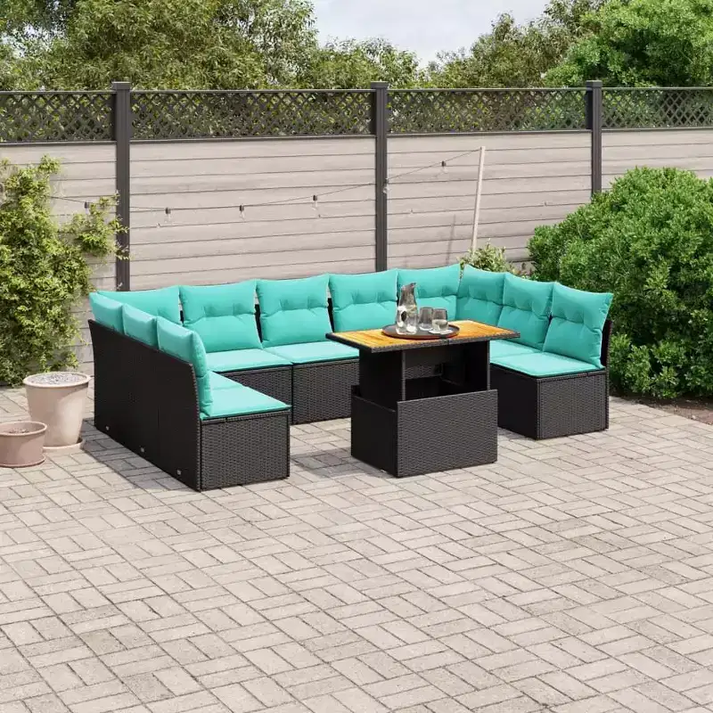vidaXL 10 Piece Patio Sofa Set with Cushions Poly Rattan