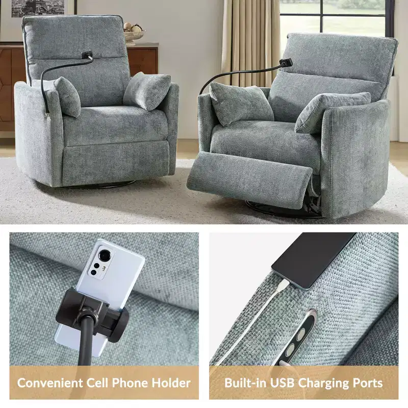 Julius 38 Power Rocking Swivel Nursery Recliner with USB | HULALA HOME