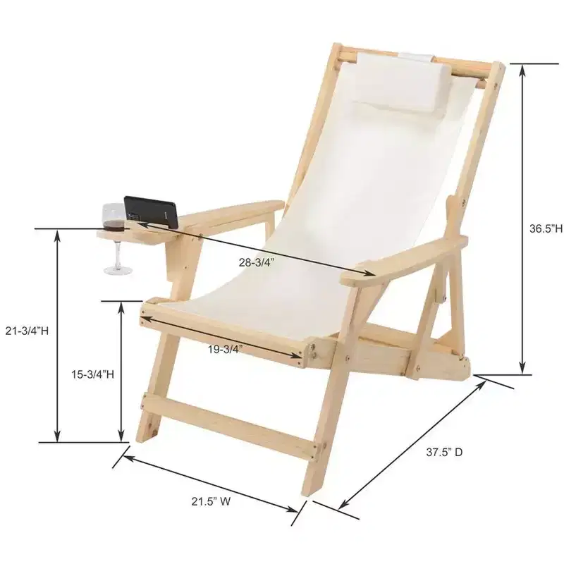 Jiallo Romantic Collection Canvas Sling Chair with Cup and Wine Holder (Set of 2)