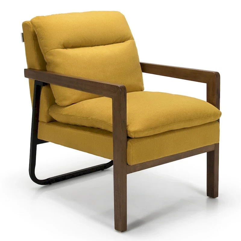 Costway Modern Accent Armchair Lounge Chair w/ Rubber Wood Legs & - 34.5 x 26.5 x 36